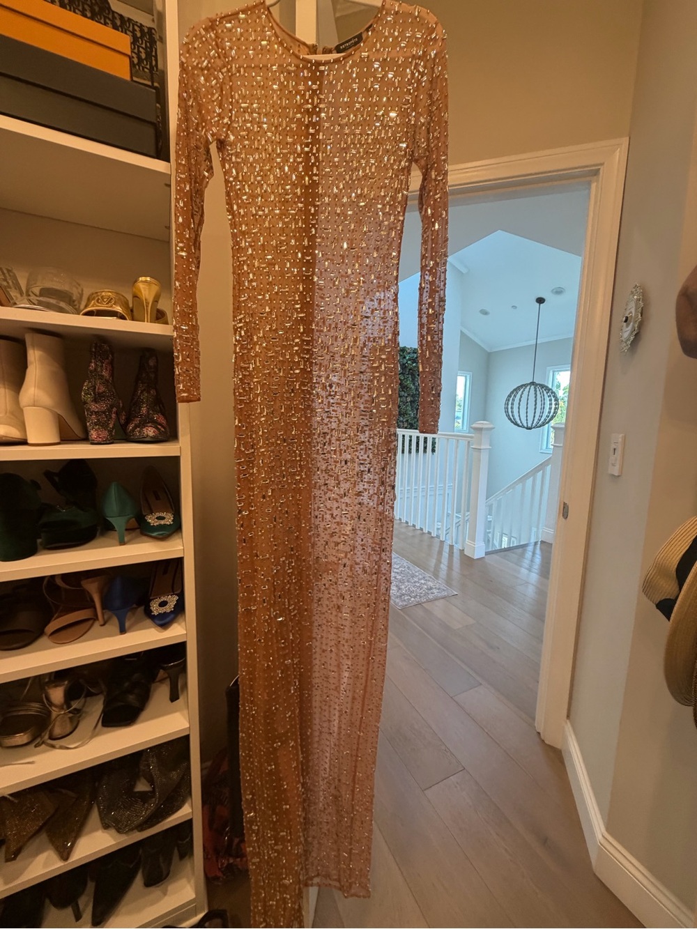 Retrofete Nude Crystal-Embellished Sheer Maxi Dress - Picture 5 of 8